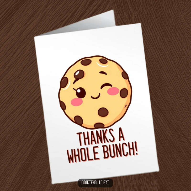 Funny Free Printable Thank You Card Showing a Chocolate Chip Cookie Giving a Playful Wink