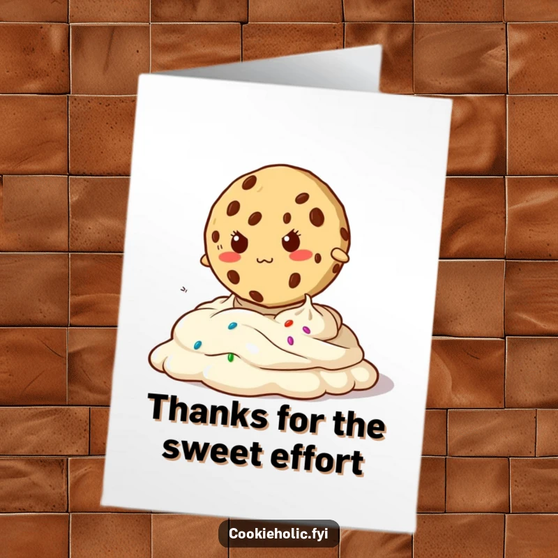 Funny Free Printable Thank You Card featuring a cookie bravely jumping over a gooey frosting obstacle, celebrating resilience.