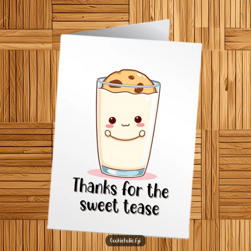 Funny Free Printable Thank You Card: A cookie hiding behind a huge milk glass, giving a sneaky, thankful peek.