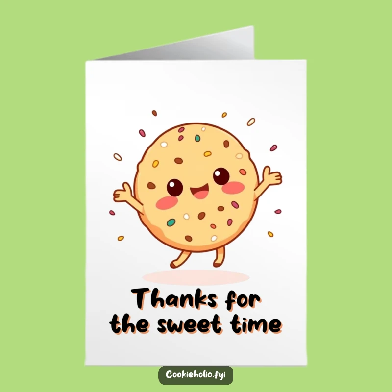 Free Printable Thank You Card: Dancing Kawaii Cookie, Funny Downloadable Gift