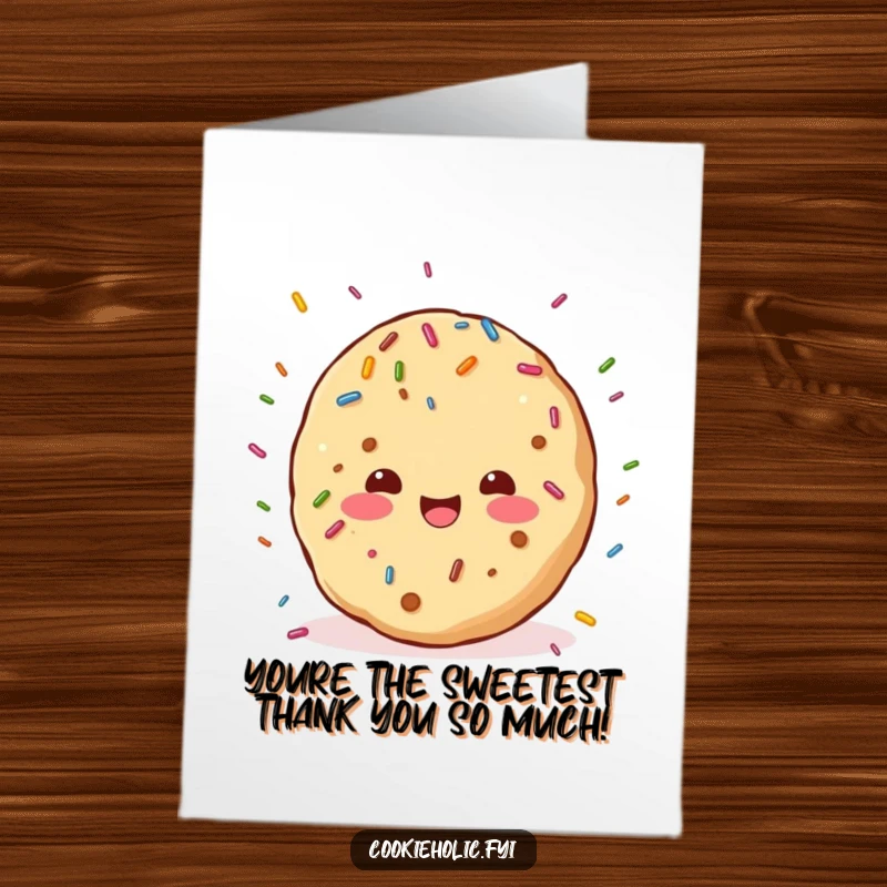 Funny Free Printable Thank You Card: Kawaii cookie raining down sprinkles of appreciation and joy.