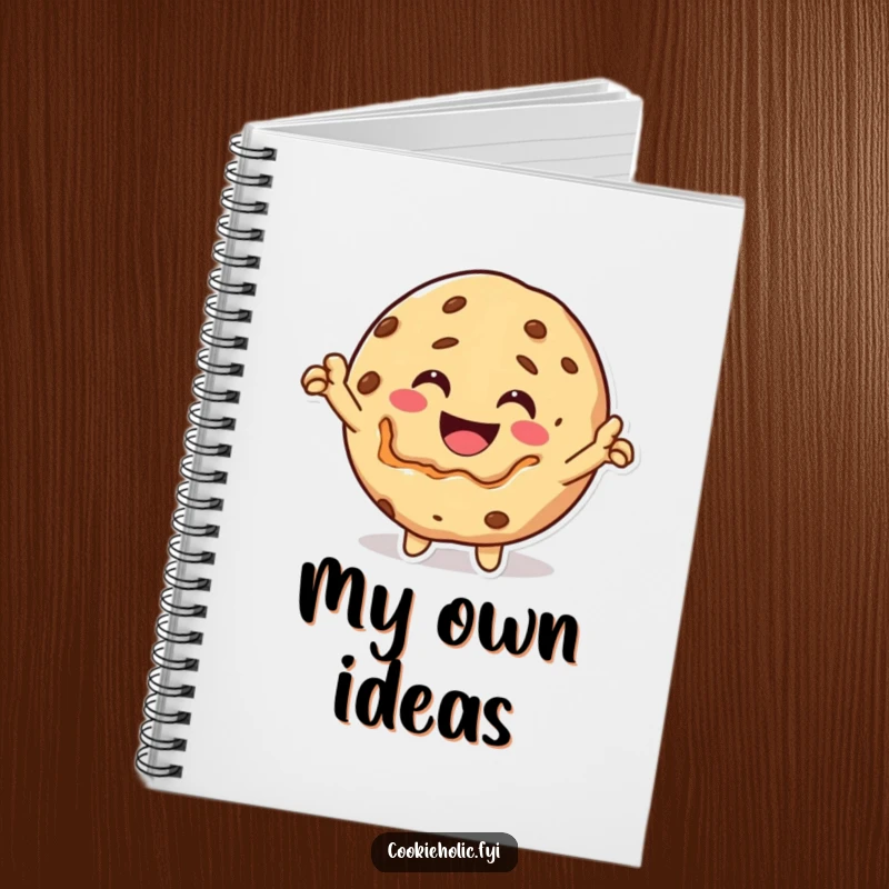 Funny Notebook: A happy Kawaii cookie character bites itself triumphantly, inspiring bold note-taking.