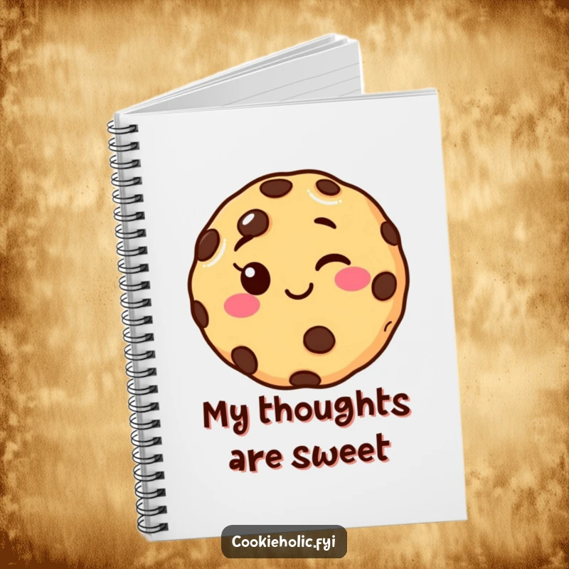 Funny winking chocolate chip cookie notebook, ideal for note-taking, journaling, or sketching with a playful and humorous touch.