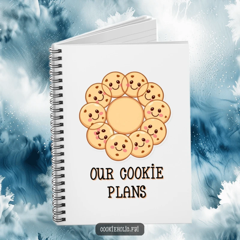Funny cookie circle notebook featuring happy cookies forming a circle, perfect for writing down thoughts.