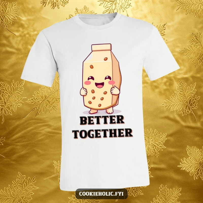 Funny T-Shirt: A cookie beaming with a giant smile lovingly hugs a milk carton.