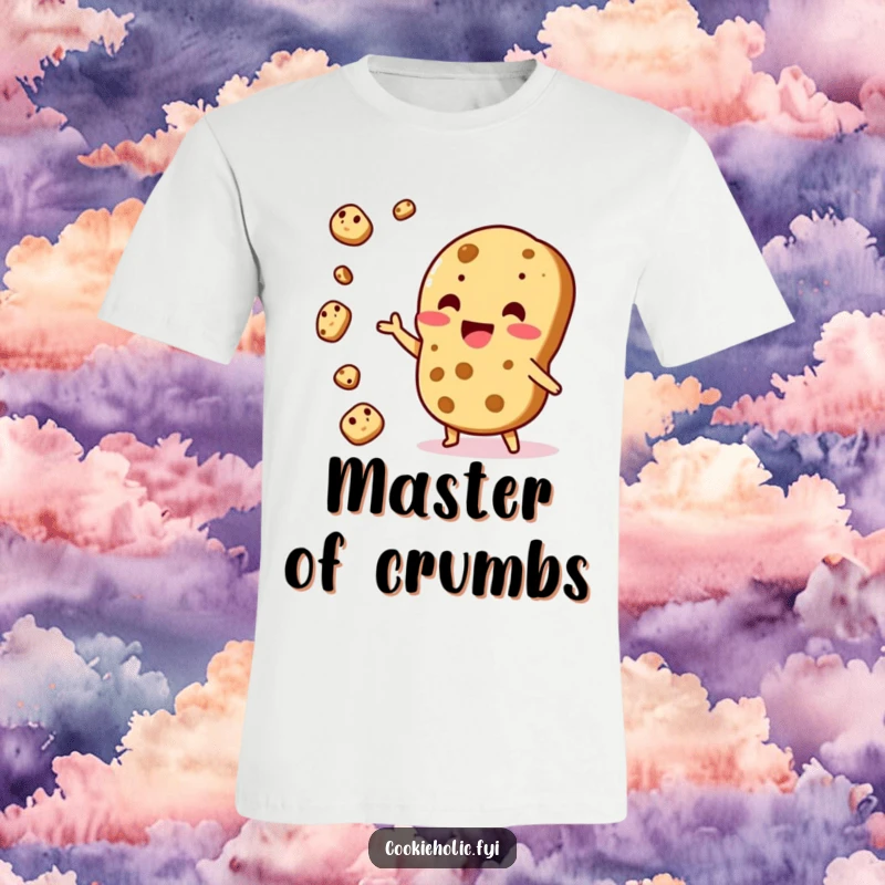 Funny T-Shirt: A Kawaii cookie character enthusiastically juggles smaller cookie pieces, looking thrilled with its feat.