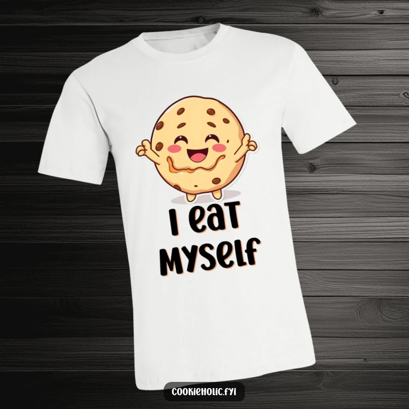 Funny T-Shirt: A happy Kawaii cookie character victoriously takes a large bite out of its own body.