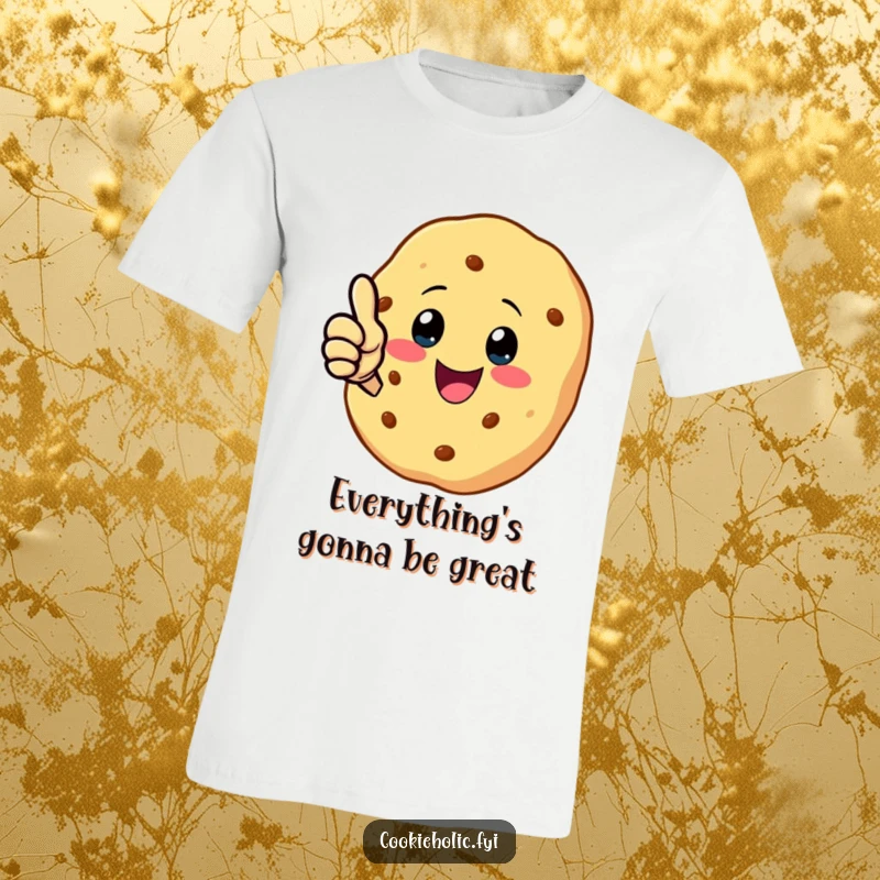 Funny t-shirt displaying a kawaii cookie character giving a big, enthusiastic thumbs-up, symbolizing success and happiness.