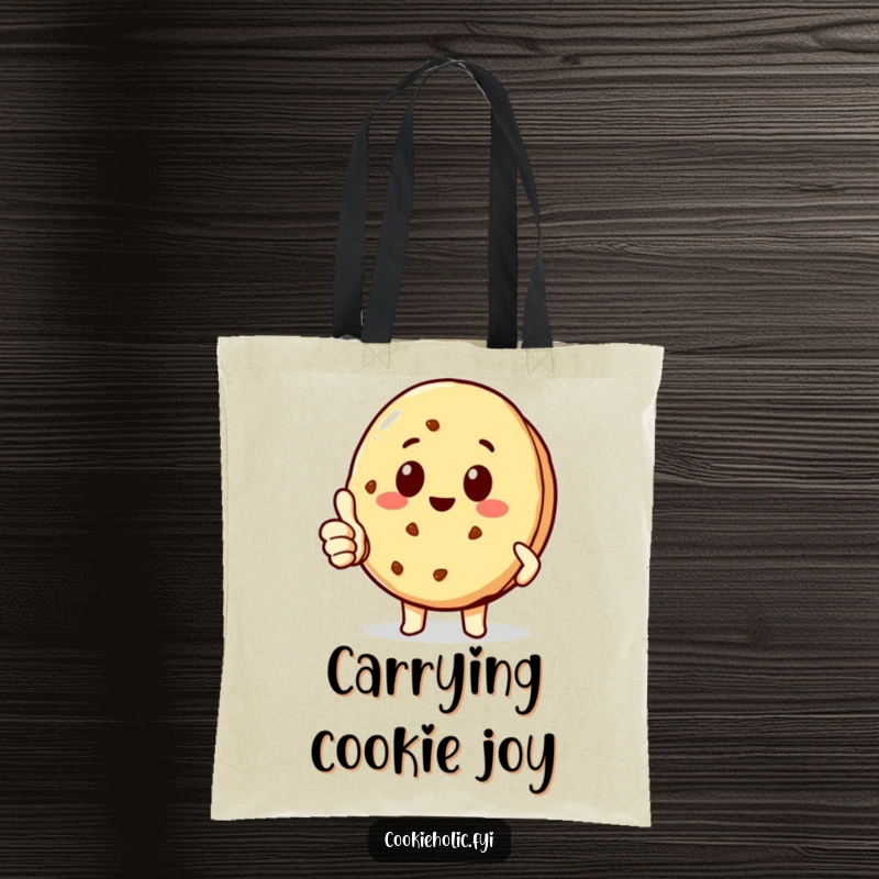 Funny delighted kawaii cookie character giving a thumbs-up, cute tote bag for happy people, functional and funny gift.