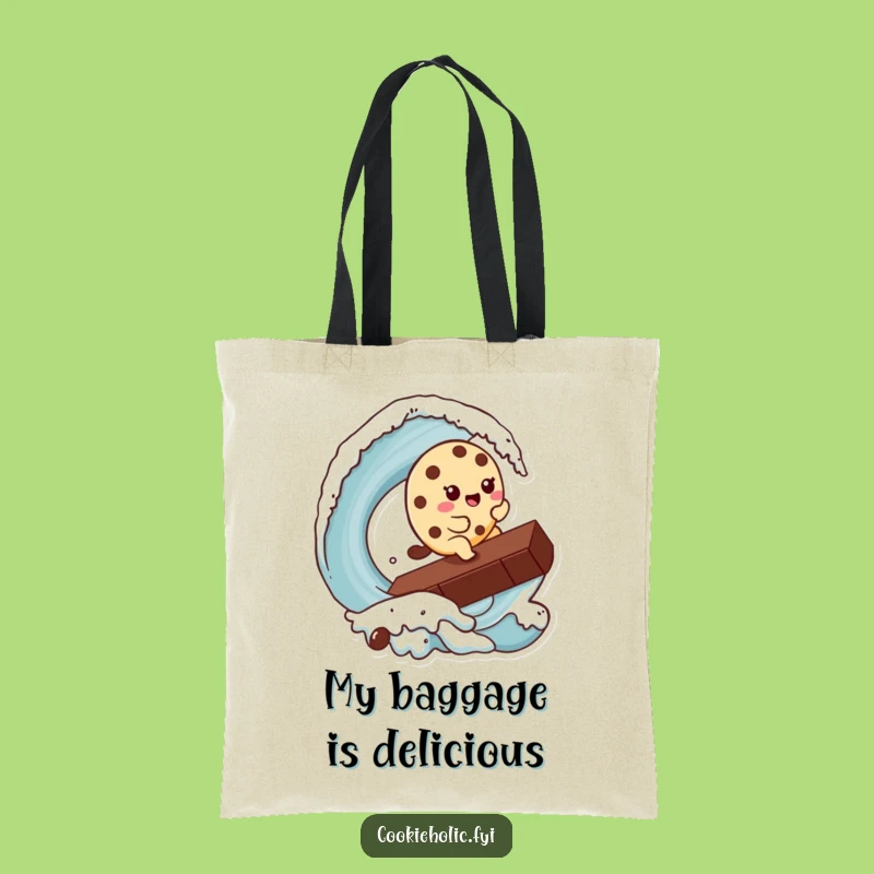 Funny Kawaii Cookie Surfer Tote Bag: Hilarious Cookie Character Shopping Bag for Wave Lovers