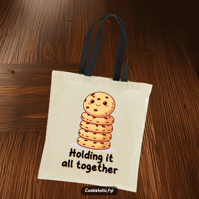 Funny Tote Bag: A cookie precariously balanced on a stack of cookies, representing the sweet challenges of everyday life.