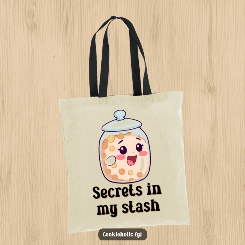 Funny Tote Bag: A cookie jar peeks with delight from its slightly open lid, promising sweet surprises. A charming funny gift.